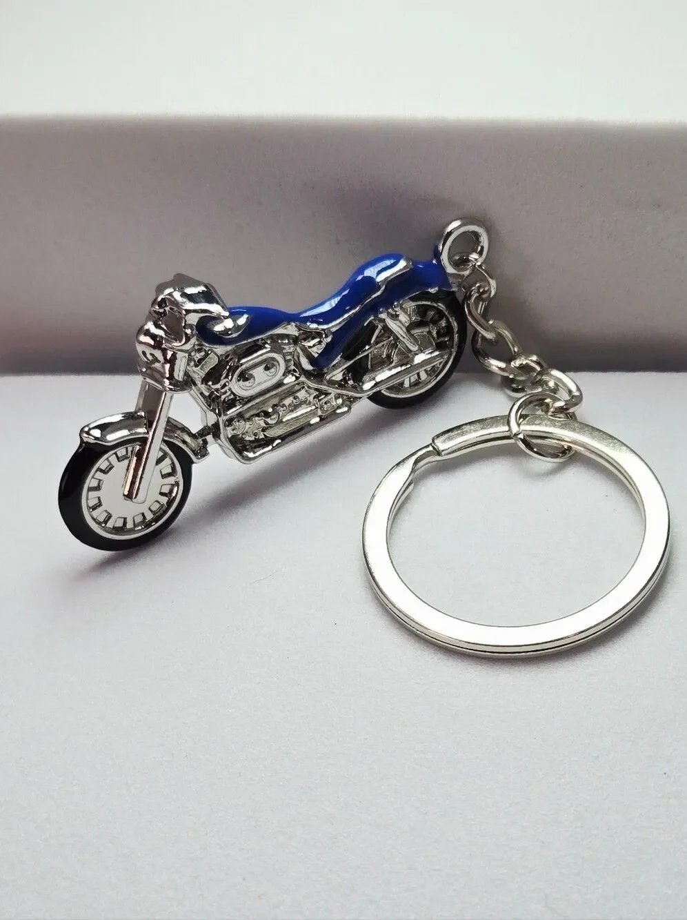 Blue Motorcycle Keychain Harley Sportster Style Biker Key Ring Gift Accessory